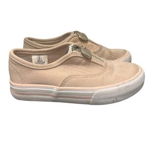 US Sports Girls Glitter Zip Sneakers Size 8 Beige Tan Heart Zipper Shoes